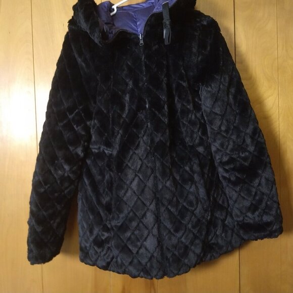 Steve Madden Women's Medium? Reversible Black/Purple Puffer Jacket Hooded READ - Picture 2 of 7